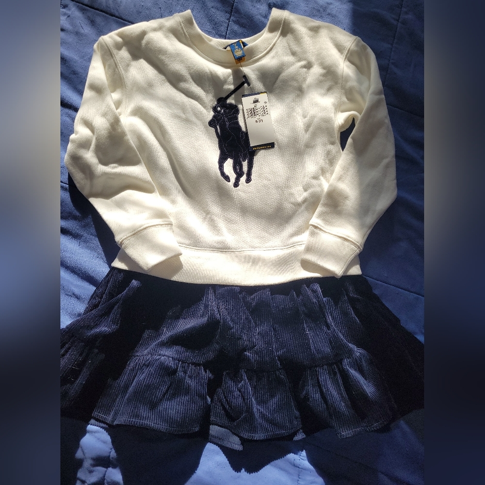 Polo by Ralph Lauren Cream and Navy Kids Casual Dress